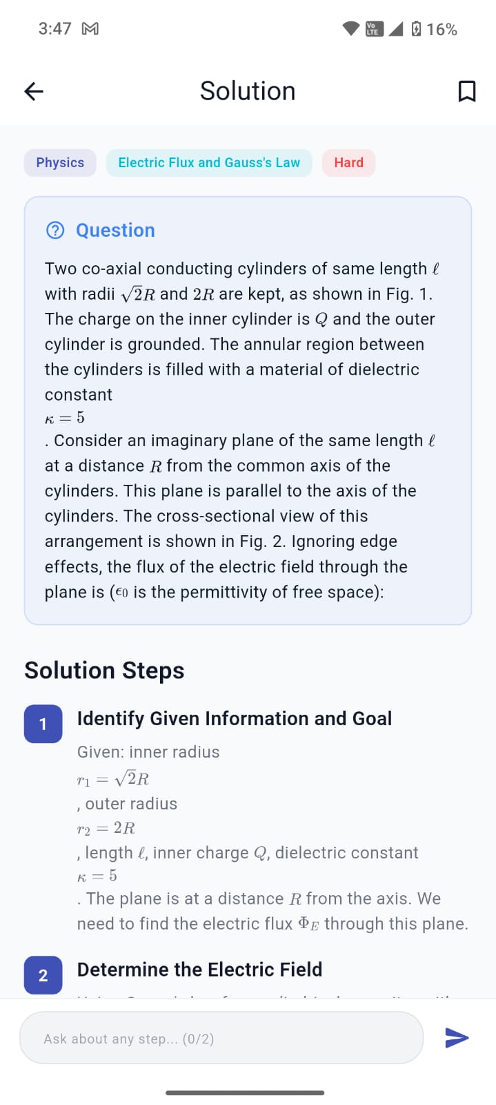 Doubt Solver — step-by-step AI solution for JEE Advanced level Physics question