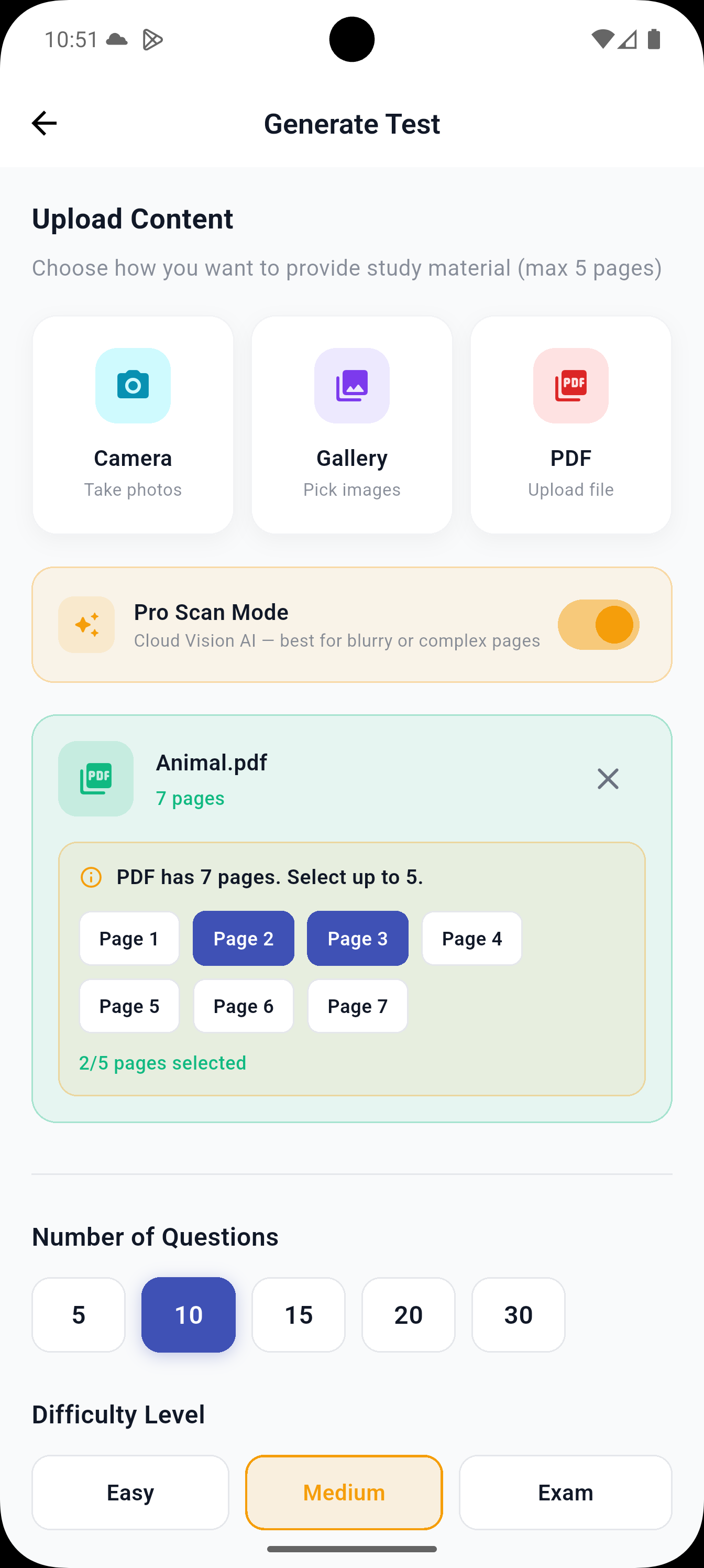 Upload content via camera, gallery or PDF